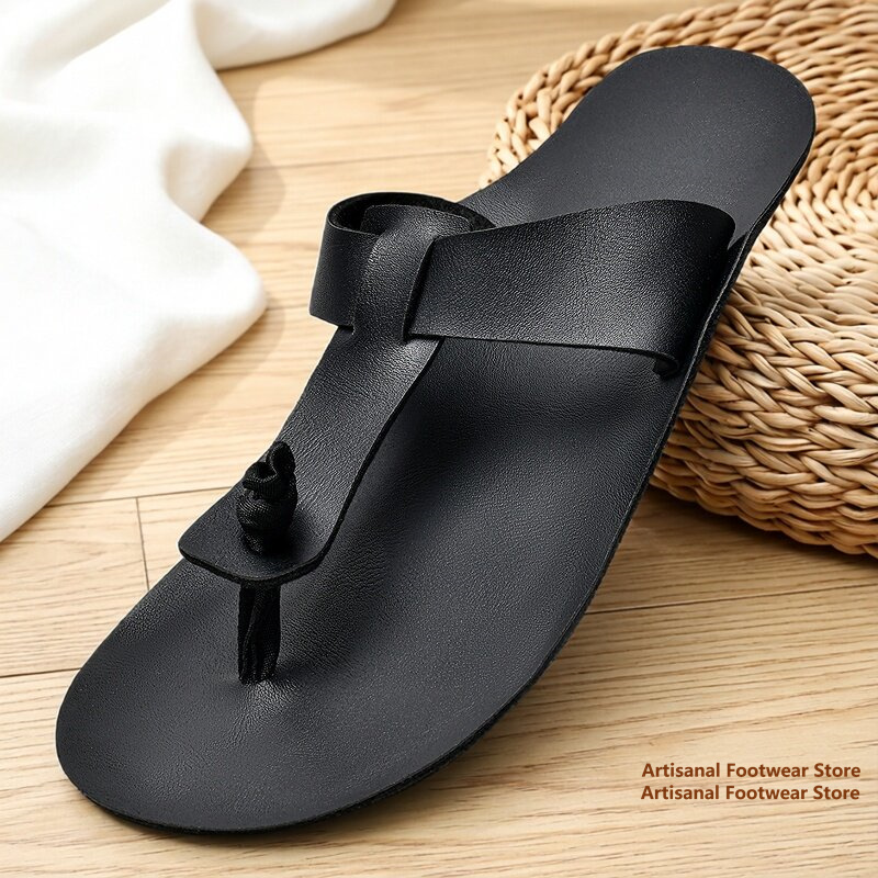 Flip Flop Leather Men - Chanclas de cuero retro para hombre,