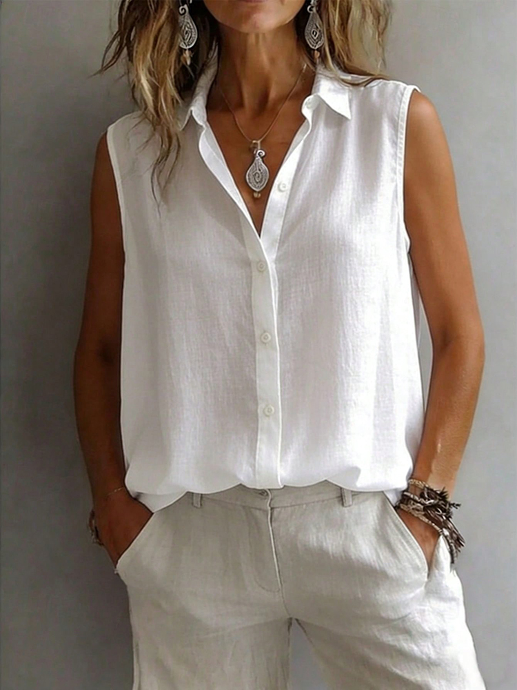 Camisa sin Mangas con Cuello,  - Shirt Camp Collar reseña y precio